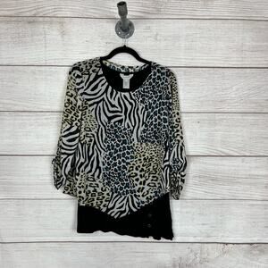 Multiples Women's Wild Kingdom Animal Printed Blouse Size Large